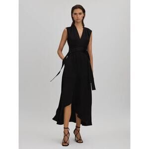 Reiss Raya Strappy Asymptomatic Midi Dress in Black - Size 2